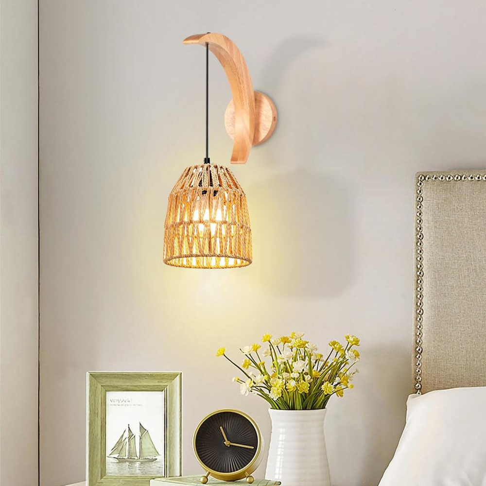 Foyer Lighting Wall Decor - Boho Rattan Wall Lamp Vintage Hand