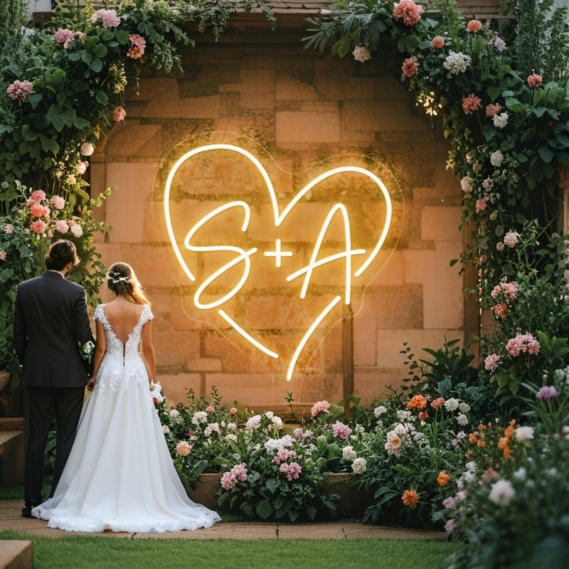 Lighting Decor Wedding - Custom Initials Heart LED Neon Sign,