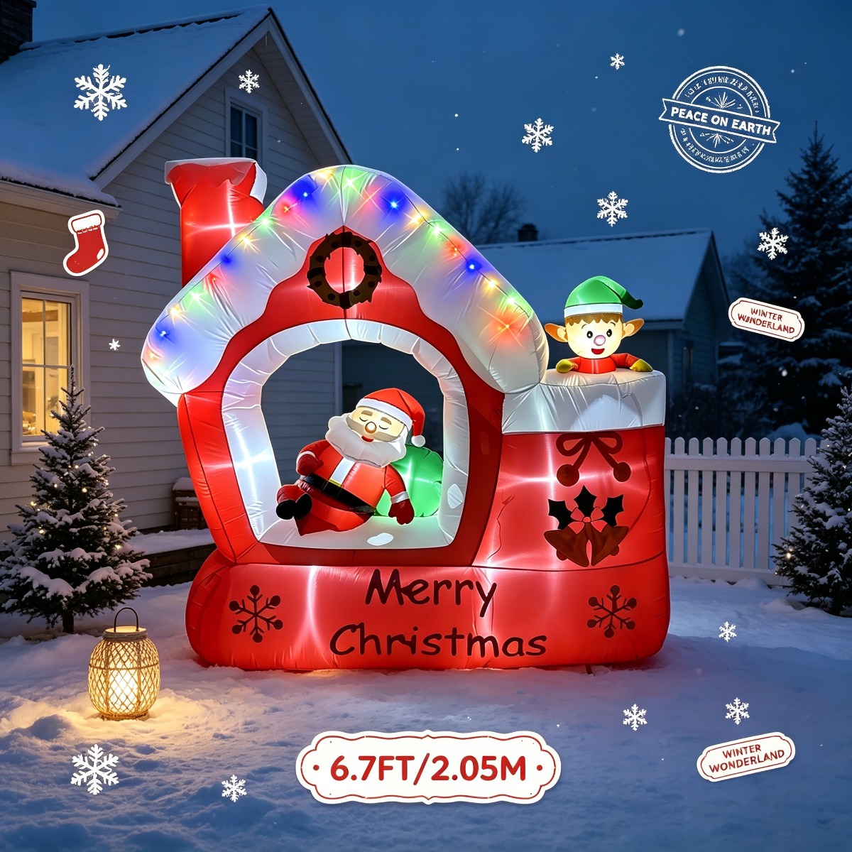 Santa'S Elves Holiday Lighting & Decor Llc - Christmas Santa Elf Stocking Cabin Holiday