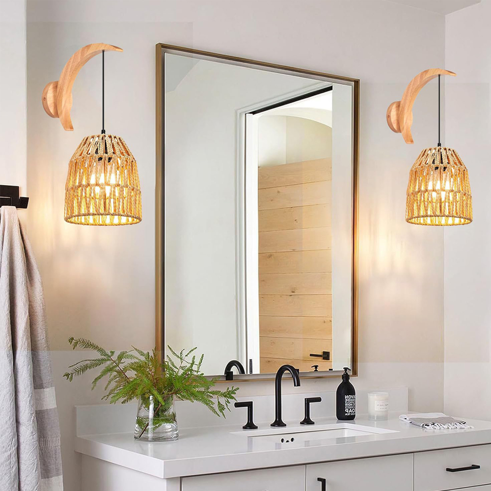 Boho Rattan Wall Lamp Vintage  - đánh giá và giá Foyer Lighting Wall Decor
