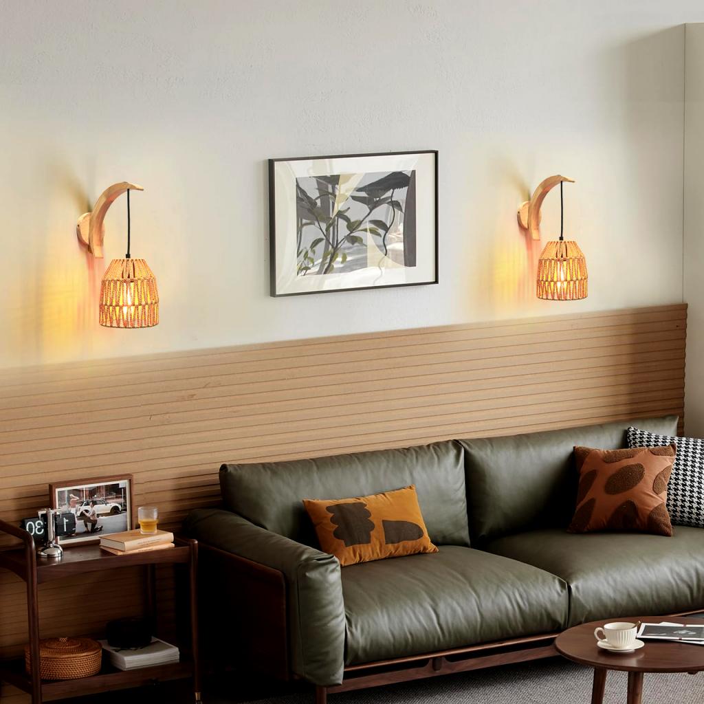 Boho Rattan Wall Lamp Vintage  - đánh giá và giá Foyer Lighting Wall Decor