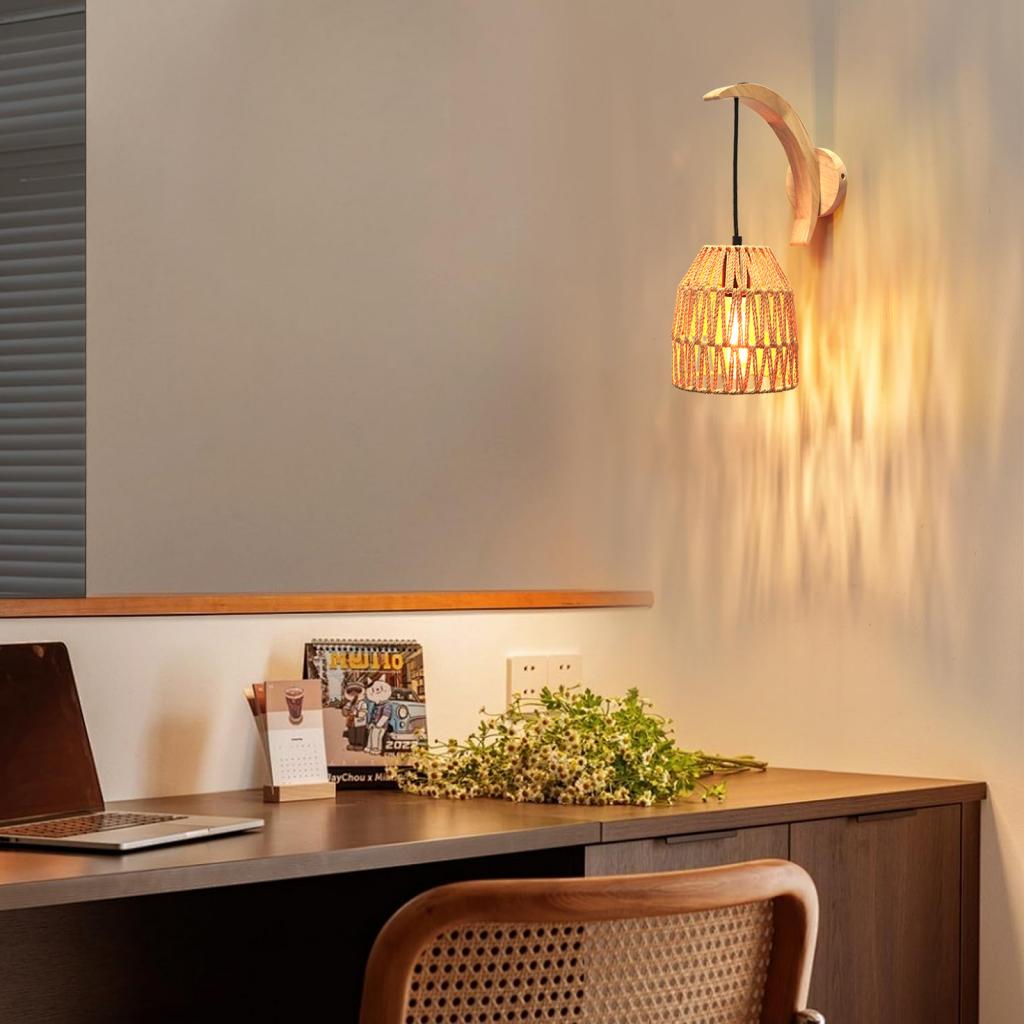 Boho Rattan Wall Lamp Vintage  - đánh giá và giá Foyer Lighting Wall Decor