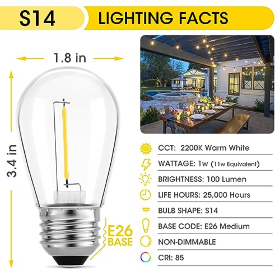 36 Pack S14 LED Bulbs for Outd - đánh giá và giá String Light Outdoor