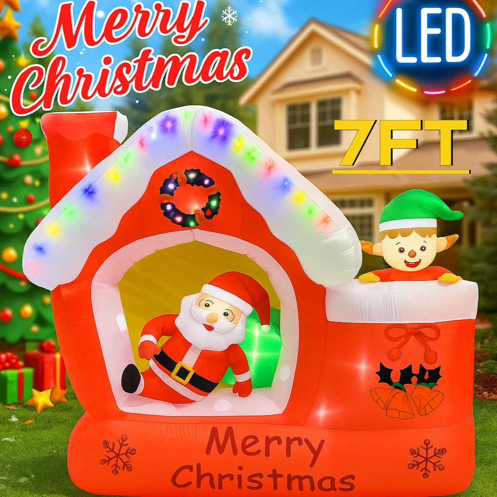 7FT Giant Christmas Inflatable - đánh giá và giá Santa'S Elves Holiday Lighting & Decor Llc